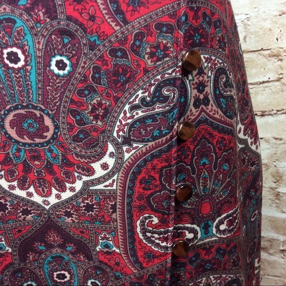 Talbots Button Detail Paisley Faux Wrap Skirt 2 - Picture 2 of 6